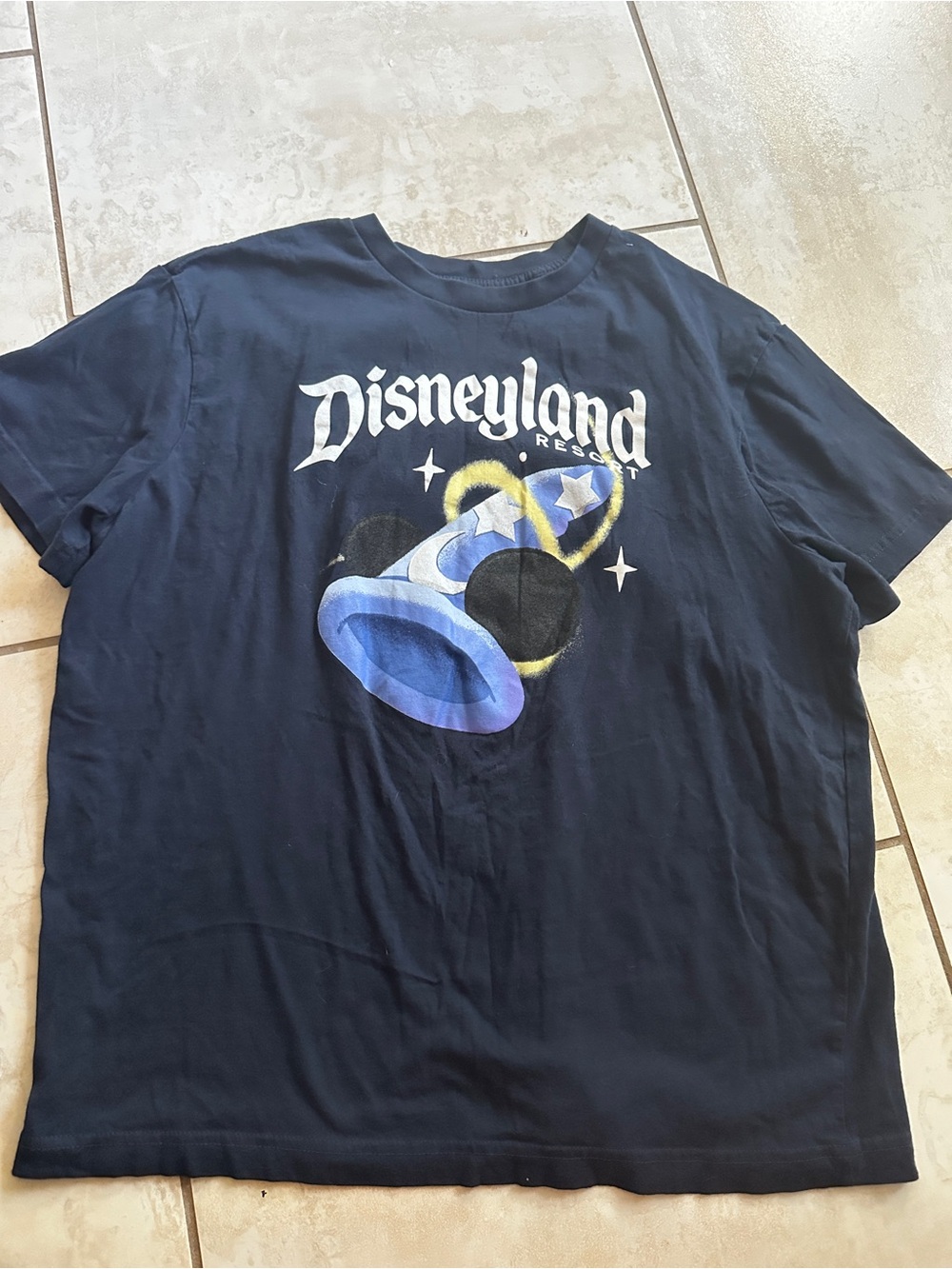 Disneyland Navy Mens Tee with Sorcerer Hat & Mickey Ears Graphic